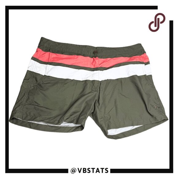 Retromarine Men's Double Color Block Swim Trunk Board Shorts Olive White Size 36 - Picture 1 of 8